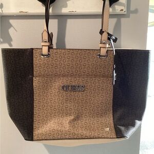 GUESS Brown and Tan Logo Tote